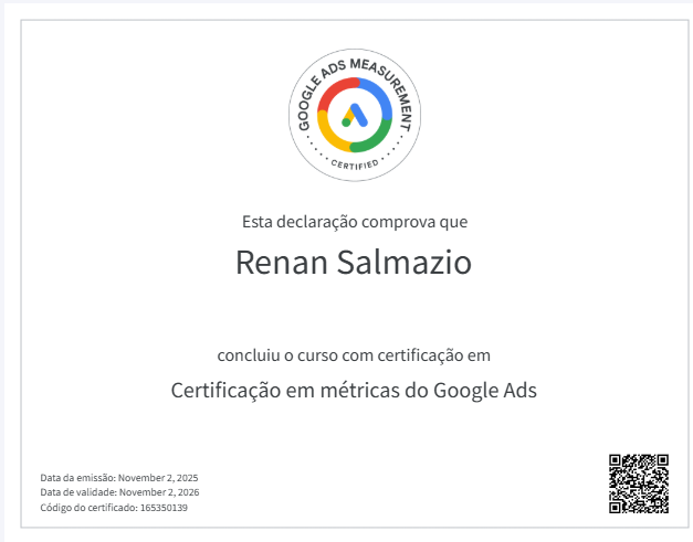 Certificação em métricas do Google Ads